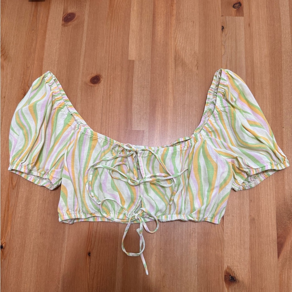 Elodie Yellow and White Puff Sleeve Crop Blouse